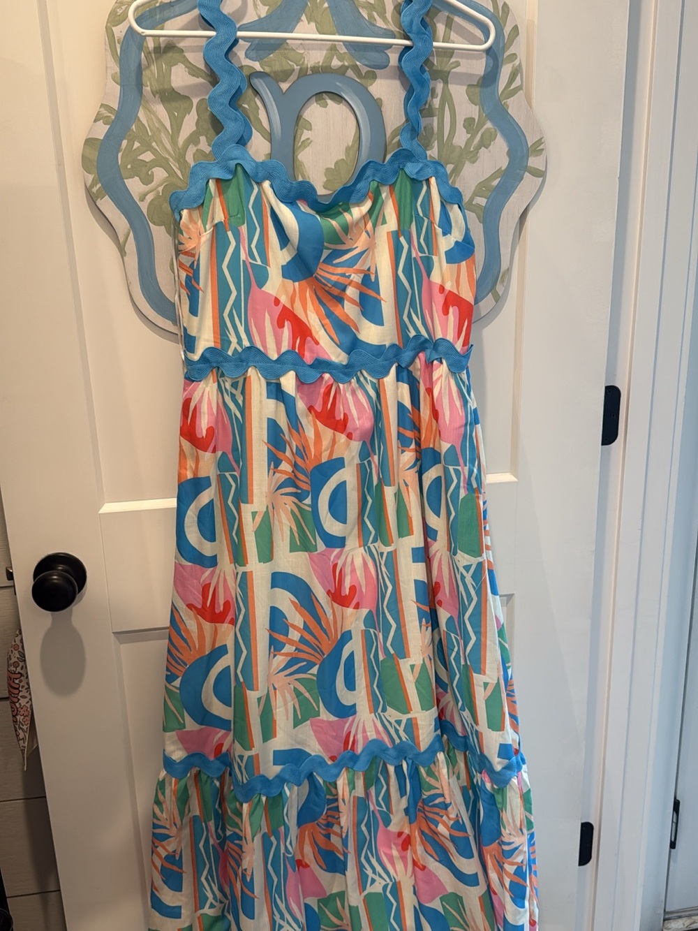 Flying Tomato Multicolor Floral Midi Dress with Blue Trim